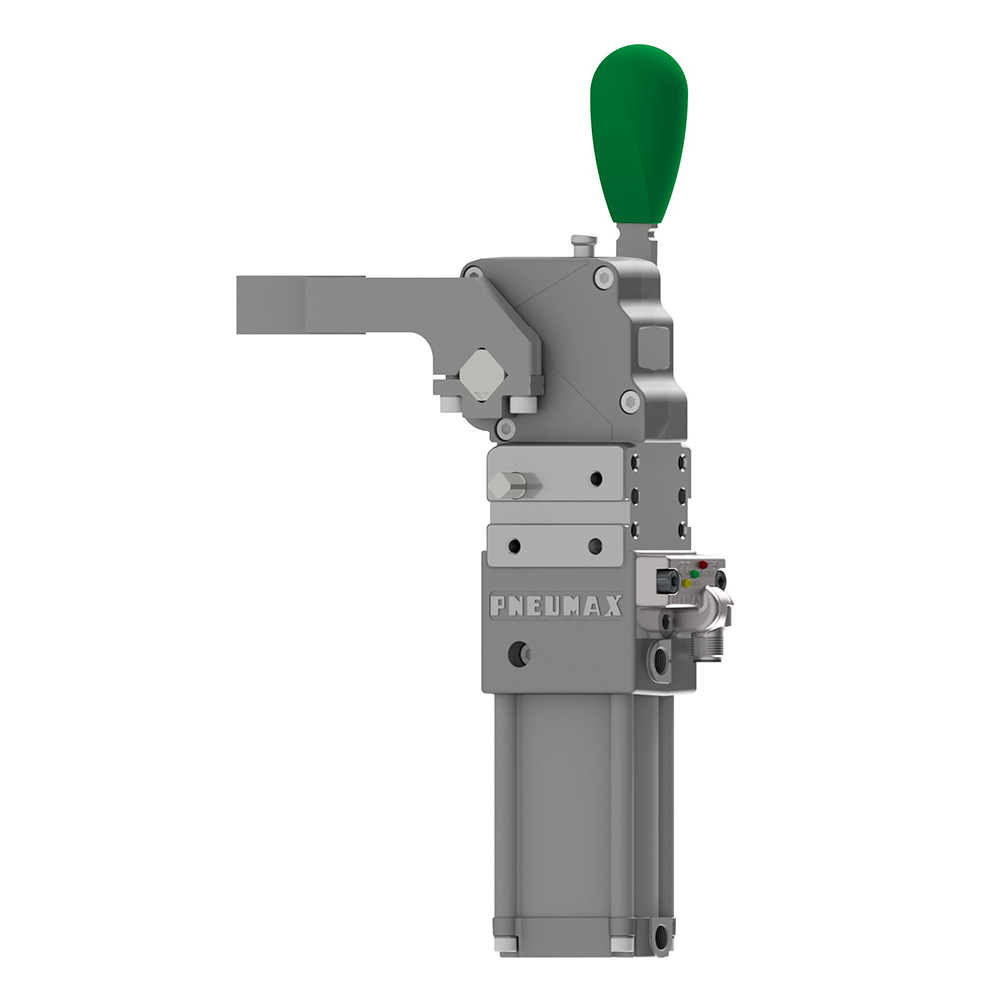 PNEUMATIC POWER CLAMP WITH MANUAL OPERATION, EUROPEAN MOUNT, D.40, ELECTRONIC SWIVEL CONNECTOR M12,