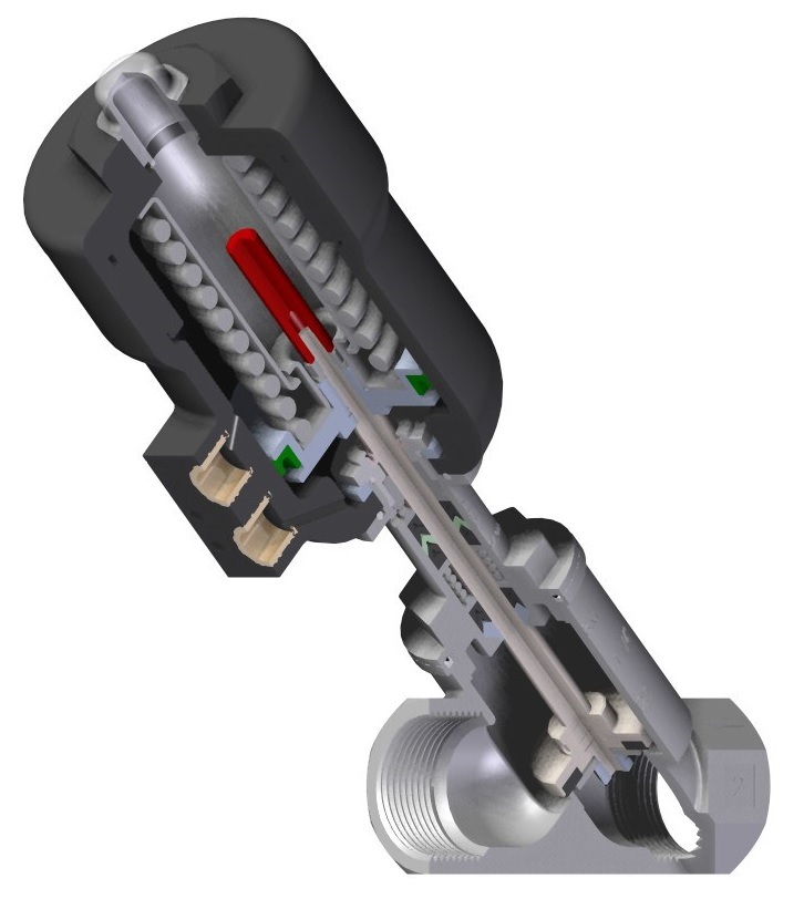 Valve a angle 1''NPT,  N.F,  INOX 316,  ACT. 50mm Nylon
