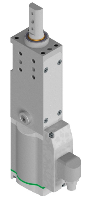 Electric retractable locating pin package with adjustable stroke till 60mm, Brushless motor 48VDC with drive, Rod termination for offset pins, Rod orientation #1, Connector with rotable housing